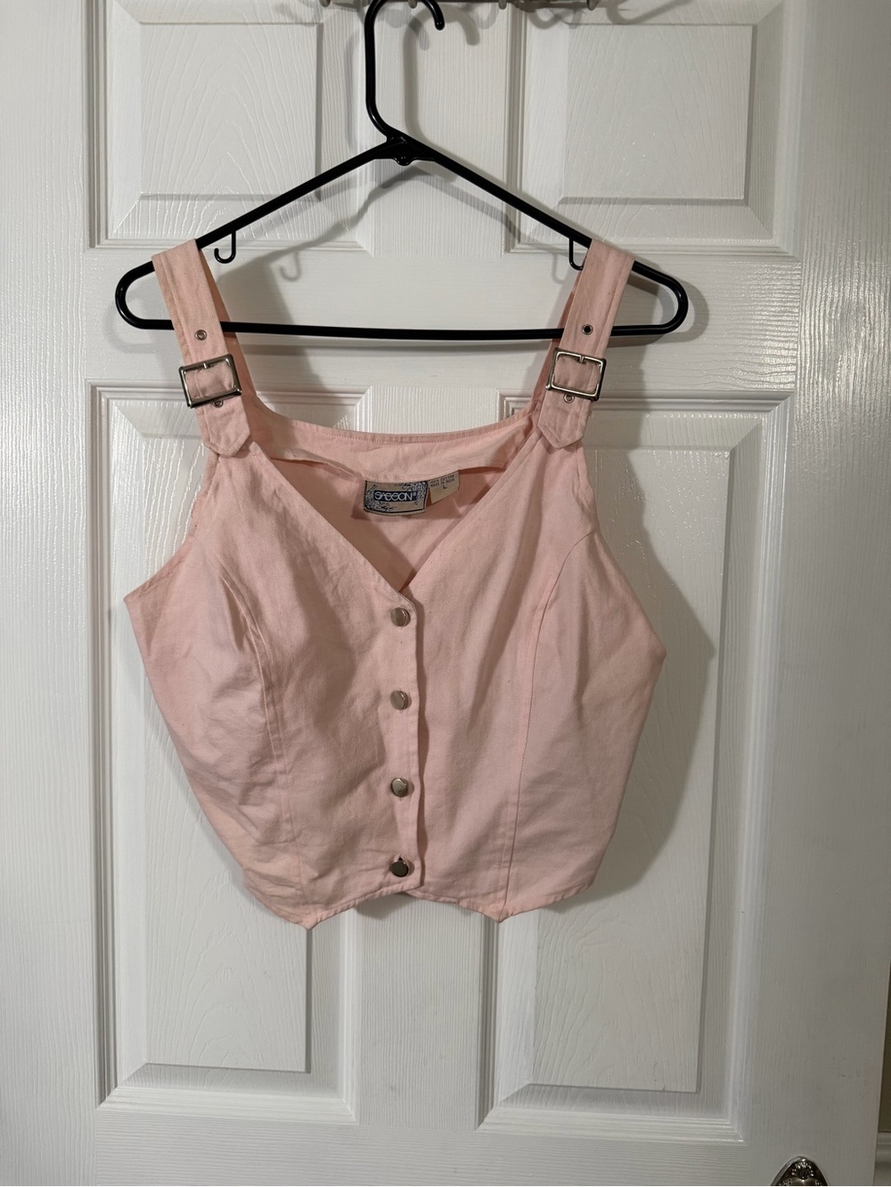 SASSON- Dreamers Pink Button-Front Crop Tank with Buckle Straps -Large, NWT